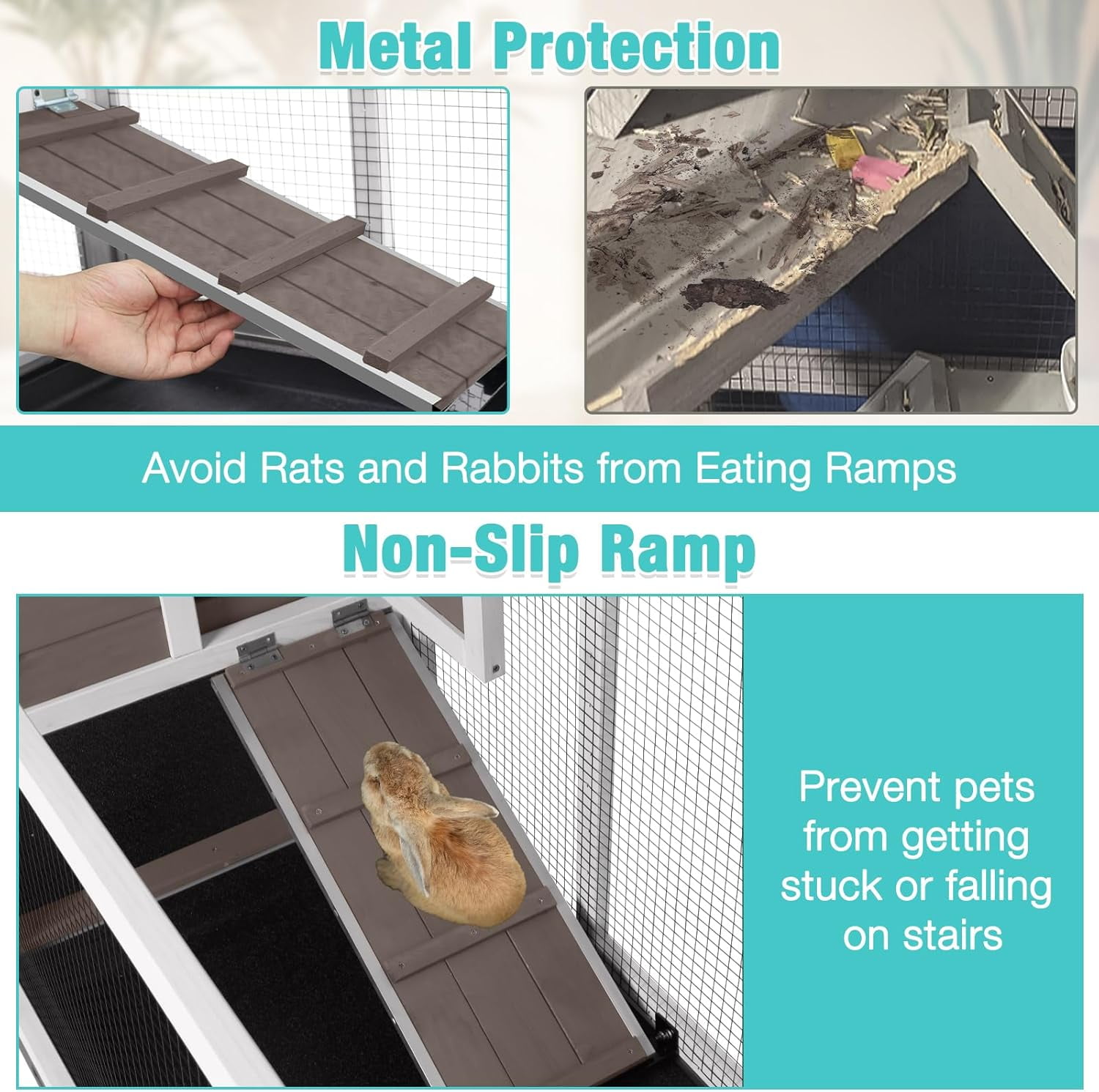 Aivituvin 62" Rabbit Hutch with Chew-Proof Ramp & Waterproof Roof - Indoor/Outdoor Bunny Cage, 2-Story Design, 6 Lockable Caster Wheels & Dual Pull-Out Trays (Brown)