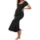 thumbnail image 4 of Vestido de Maternidad Inspire Chic para Mujeres con dobladillo de cola de pez, ajustado y de canalé, vestido maxi para antes, durante y después del embarazo, negro, talla S, 4 of 6
