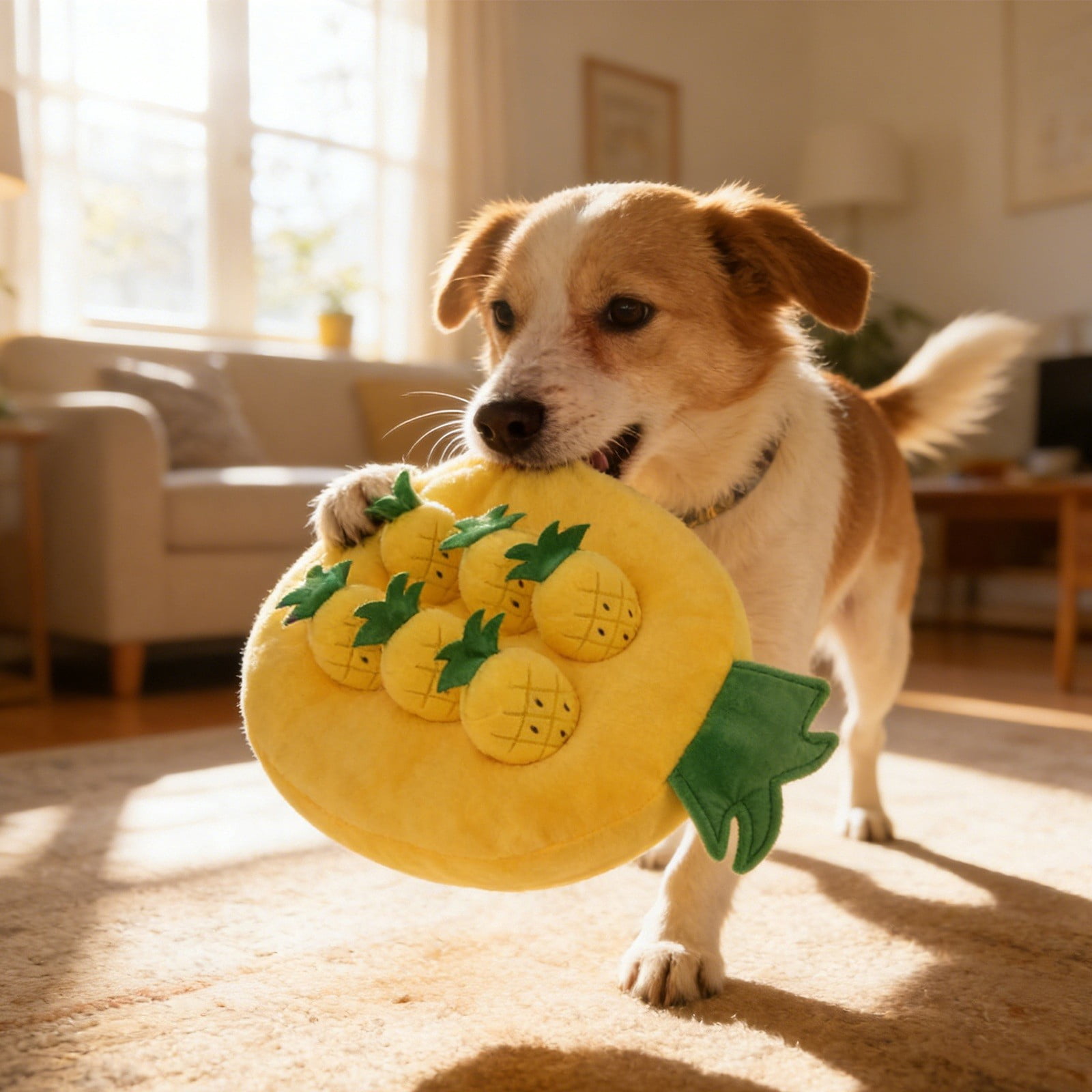 Gytml Vegetable Plush Dog Chew Mat, Interactive Food Dispensing Toy With Pull-Out Design, Durable Foraging Puzzle Mat For Dogs Mental Stimulation & Bonding(Yellow-43X34X5cm)