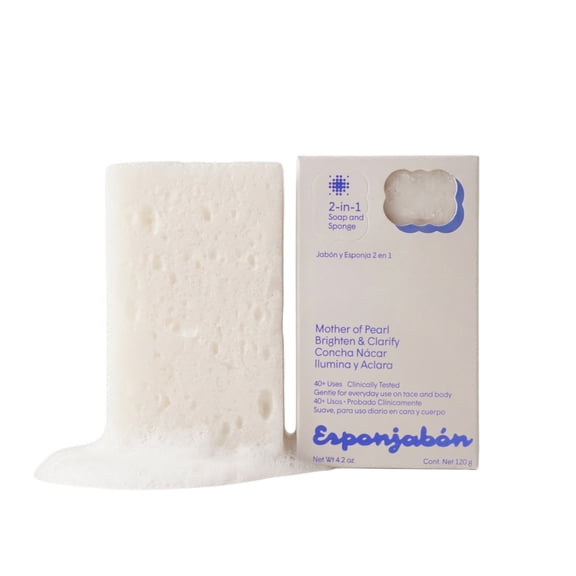 Esponjabon Mother of Pearl Soap Sponge - Brightening Effect 2-in-1 Soap Sponge – For Face and Body - 4.2 oz