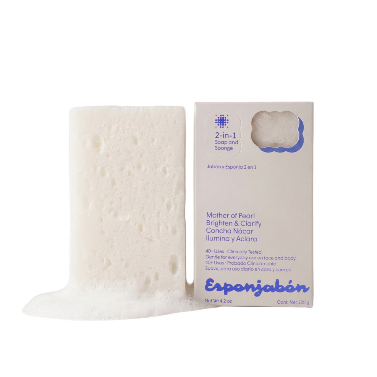 Esponjabon Mother of Pearl Soap Sponge for Face and Body, 2-in-1 Soap Sponge Bar, 4.2 oz