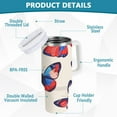 thumbnail image 2 of Yayeee 40oz Stainless Steel Tumbler with Straw and Handle Double-Wall Insulated Travel Water Bottle, Blue Butterflies, 2 of 8