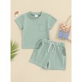 thumbnail image 3 of Musuos Toddler Boys Summer Casual Outfits 6 12 18 24M 3Y Solid Color Short Sleeve T-Shirt and Elastic Shorts 2 Piece Set, 3 of 10