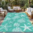 thumbnail image 2 of Teal Coastal Outdoor Rug for Patio/Deck/Porch, Non-Slip Large Area Rug 6 x 9 Ft, Nautical Beach Starfish Coral Summer Indoor Outdoor Rugs Washable Area Rugs, Reversible Camping Rug Carpet Runner, 2 of 8