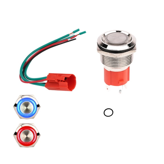 Pipeman's Installation Solution Red/Blue LED 12V Momentary Push-Button Switch