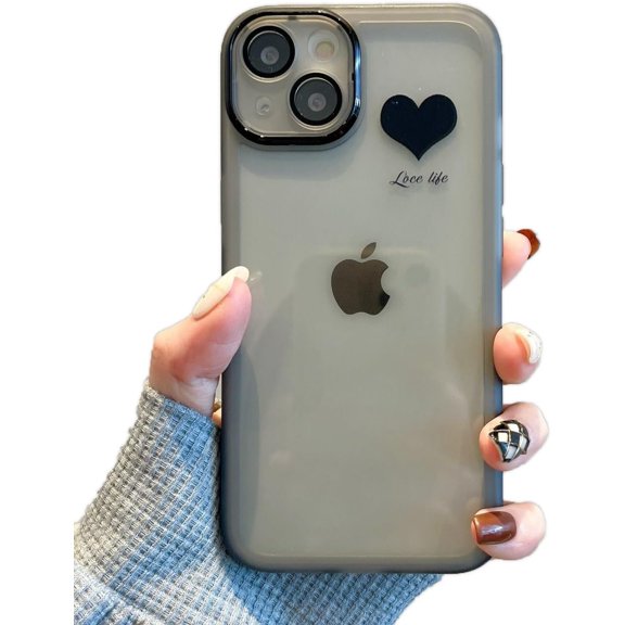Cute Love Heart Couples Clear Soft  for iPhone Case (Black,iPhone 15 Pro Max)