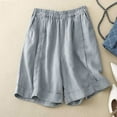 thumbnail image 2 of UTSJKR Clearance Women's Linen Shorts with Pockets Elastic Waist Drawstring Summer Beach Shorts Solid Loose Fit Roll-Up Hem Plus Size Shorts, 2 of 6