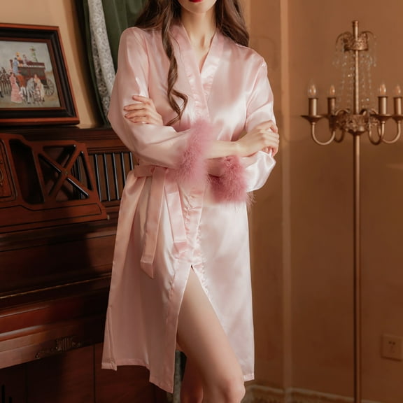 Fanxing Women's Satin Robe Short Lightweight Valentines Day Silk Bridal Wedding Party Bridesmaid Robes Sleepwear Pink L