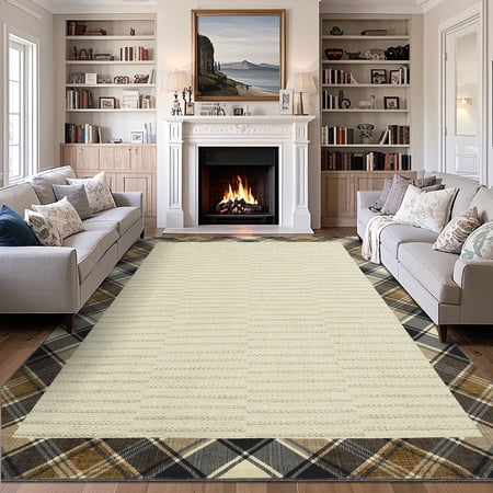 FairOnly Beige Yellow 10 x13 Large Modern Area Rug Non Slip Non Shedding Soft Geometric Rugs for Living Room Dinning Room Kithen Bedroo
