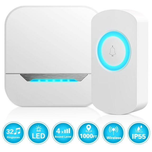 Home Wireless Doorbell, Plug in A Drag A AC Villa Remote Control Electronic Door Chime for The Elderlycaller Smart Home Hub, Large, White