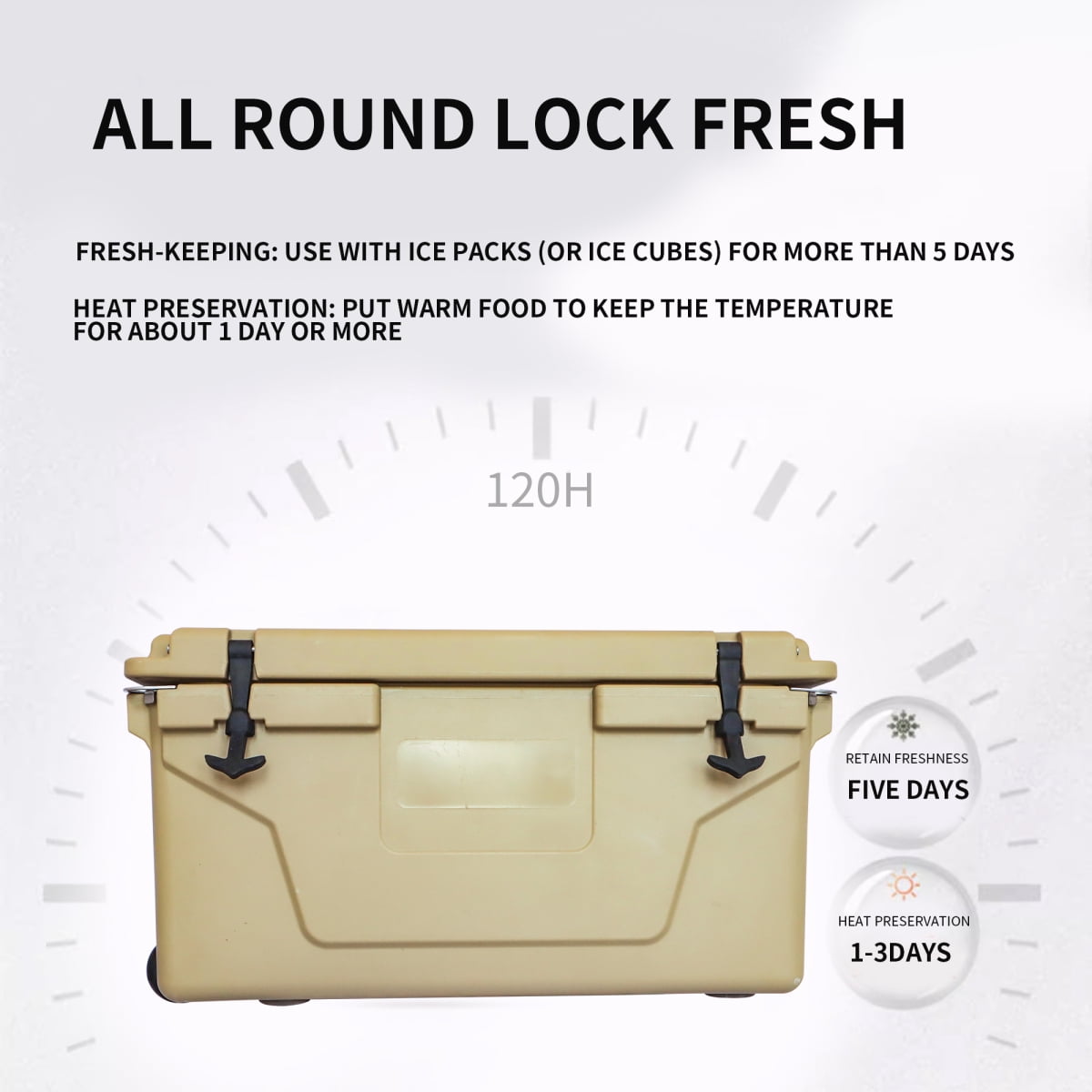 Khaki 65QT Rotomolded Cooler 5 Day Ice Retention Heavy Duty Ice Chest with Wheels for Camping Fishing Beach BBQ Boating Tailgating