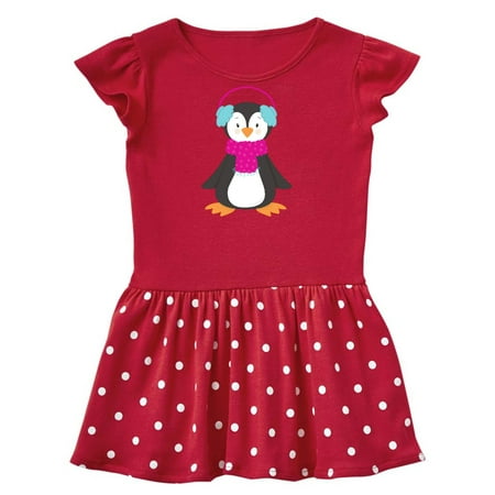 

Inktastic Cute Penguin Penguin With Ear Warmers Scarf Gift Toddler Girl Dress