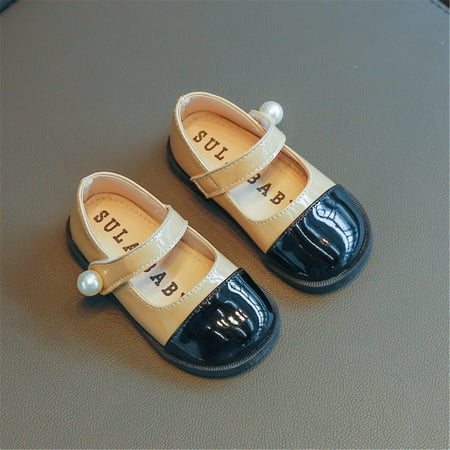 

8QIDA Girls Sandals Size 5C Girls Leather Pearl Design Soft Round Dual Color Design Toe Dress Flat Shoes(Toddler/Little Kid/Big Kids ) 30