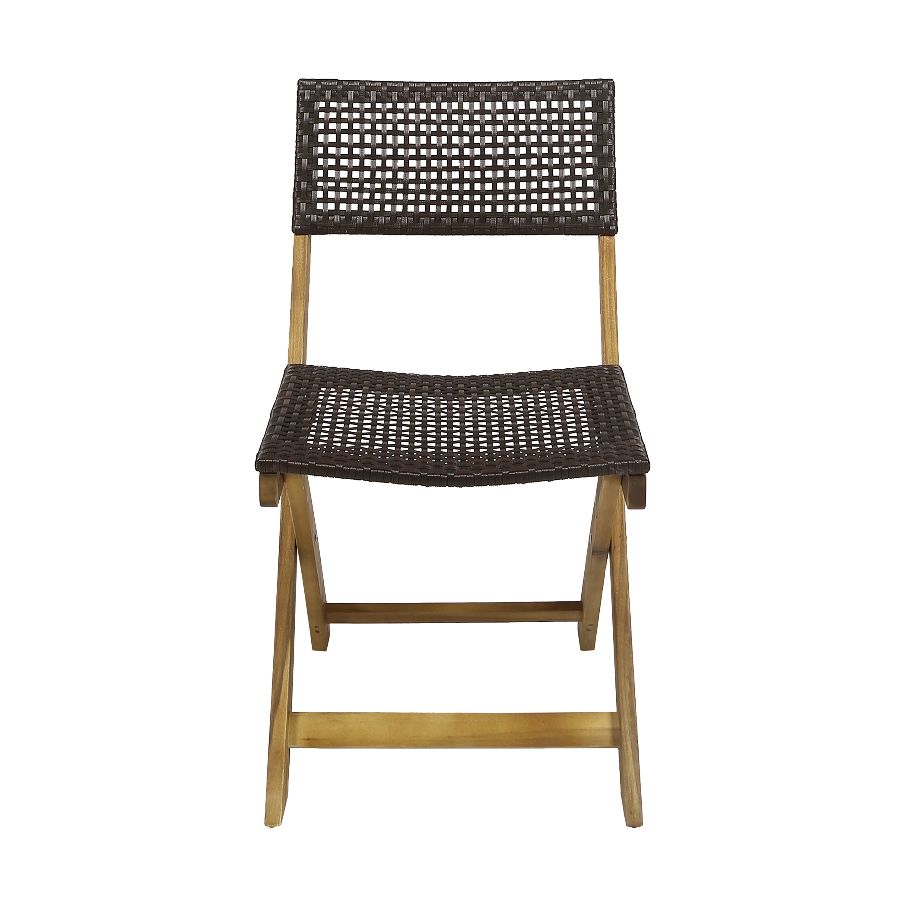 Bistro Chairs Set of 2 – Foldable Outdoor Wicker Chairs with Solid Wood Frame, Space-Saving for Patio, Garden or Balcony