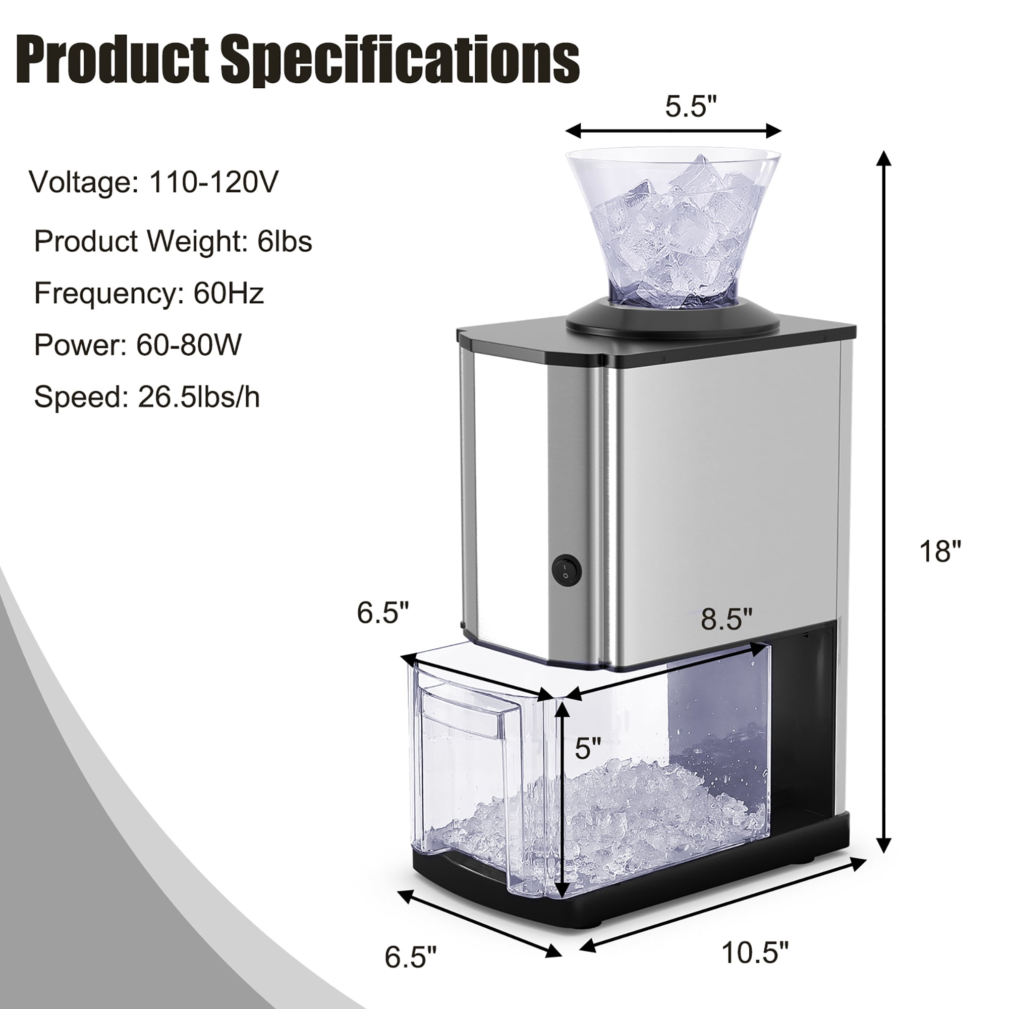 Electric Stainless Steel Ice Crusher Shaver Maker Machine Professional Tabletop 