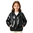 thumbnail image 2 of Krdevn Unisex Kids Metallic Shiny Zip Jacket, Lapel Collar Long Sleeve Fashion Casual Coat Trendy Boys Girls Coat for Spring Fall,Black, 2 of 9