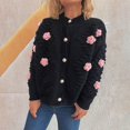 thumbnail image 5 of Women's Sweater Cardigan 3D Floral Long Sleeve Ribbed Knit Cardigan Sweaters V-Neck Button Down Coat Outwear, 5 of 5
