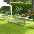 thumbnail image 4 of Costway Folding Picnic Table with 2 Benches All Weather Wood-like Tabletop Umbrella Hole Grey, 4 of 11