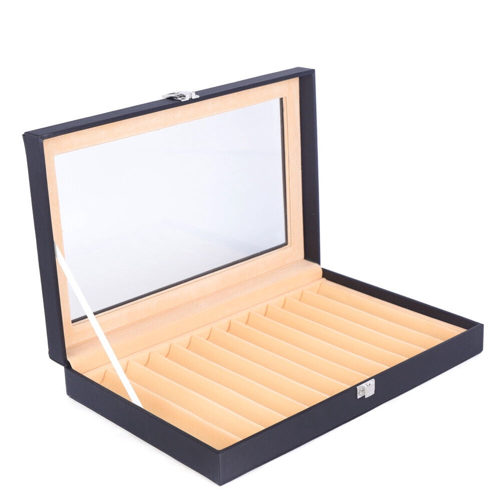 12 Slot Leather Fountain Pen Storage Collector Box Display Case Wood Pen Box