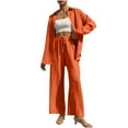 thumbnail image 2 of YOIAVAIOY Women's 2 Piece Holiday Set Long Shirts and Wide Leg Pants Beach Suit Casual Solid Sets Fall Matching Lounge Outfits Orange XXL, 2 of 9