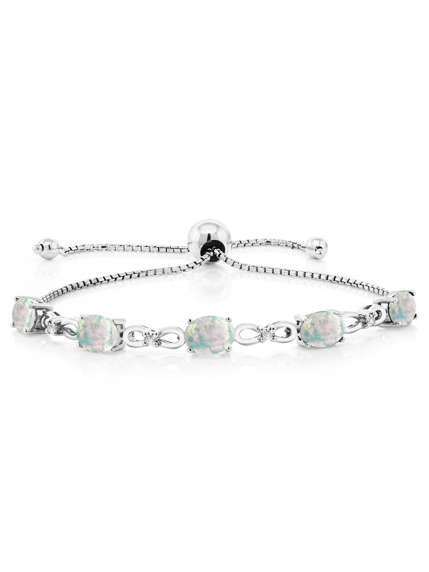 Gem Stone King 9.18 Ct Oval Cabochon White Simulated Opal 925 Sterling Silver 7.5 inches Bracelet 