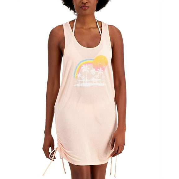 Miken Junior's Graphic Print Side Shirred Cover Up Dress Swimsuit Orange Size X-Large