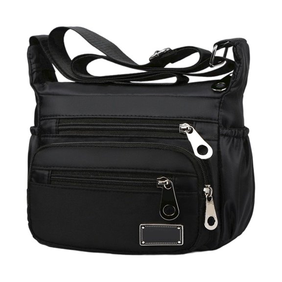 Women Multi Pockets Crossbody Bag Waterproof Nylon Single Shoulder Bag Travel Purses Handbags,Black