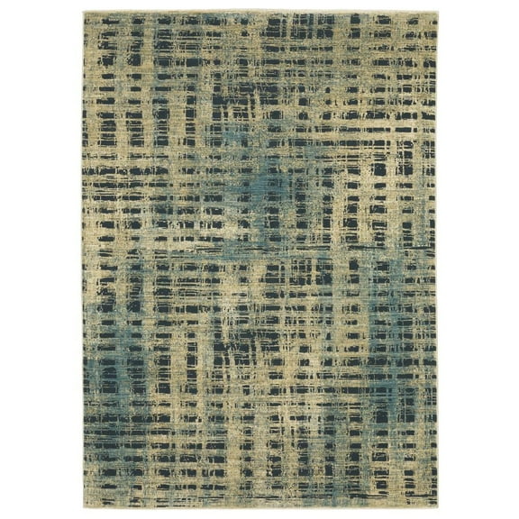 Oriental Weavers Reed Area Rug - RE07B - 2'3" x 7'6" - in Beige/ Blue - Modern Style, Stain Resistant, Family and Pet Friendly , Entryway, Hallway Runner Rug