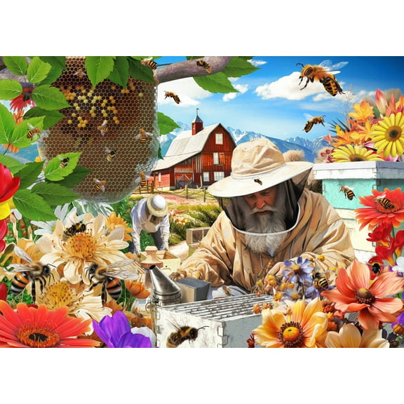 Vermont Christmas Company Beekeeper Farm - 1000 Piece Puzzle - Fully Interlocking & Randomly Shaped Pieces