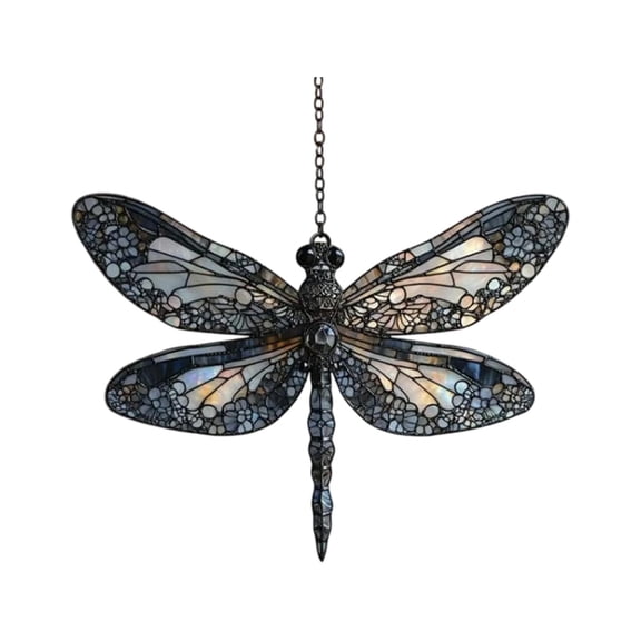 Stained Glass Window Hanging Dragonfly Suncatcher Outdoor Garden Hanging Decor Housewarming Gift Home Wall Art 1 Count Clear