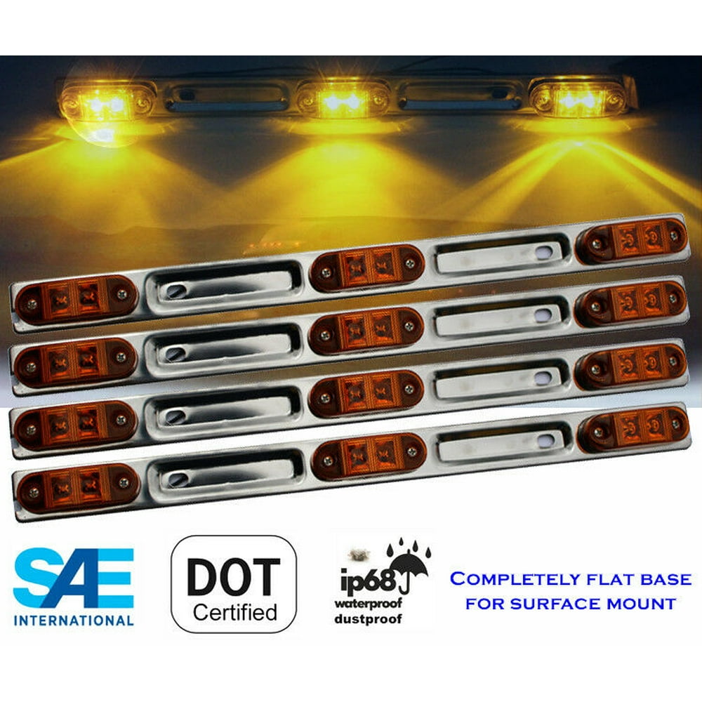 4 LED 16" Sealed Identification Amber Light Bar for Truck Trailers FAST