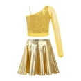 thumbnail image 2 of TTAO Girls Sequins Hip Hop Jazz Dance Dress Outfits Kids Metallic Crop Top with Skirt Dancing Cheerleading cLOTHES Gold 16, 2 of 6