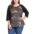 thumbnail image 6 of DARING DIVA Women's Plus Floral Tops Round Neck 3/4 Sleeves Blouse 1X Coffee, 6 of 6