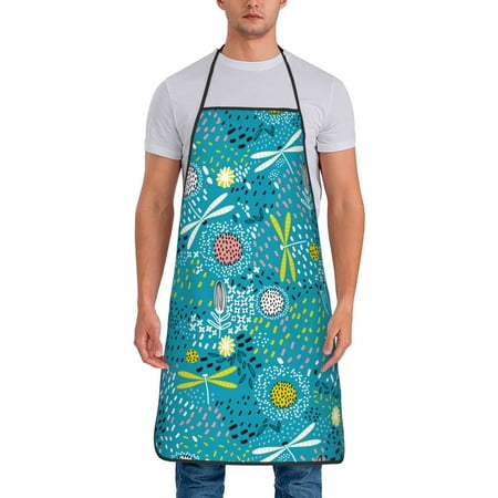 

Kitchen Aprons Dragonfly Flower Pattern Apron For Cooking Painting Bbq Grilling Baking