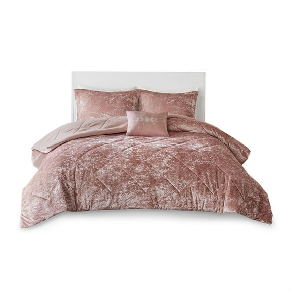 Ergode Velvet Comforter Set - Luxurious and Serene Bedding with Diamond Quilting Pattern - Includes Sham(s) and Decorative Pillow - Machine Washable and Hypoallergenic - Blush Color - Modern Style.