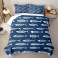 thumbnail image 2 of Manfei Fish Skeleton Quilt King, Marine Sealife King Coverlet Set, Navy Blue White, 3 Pieces, 1 Bedspread and 2 Pillowcases, 2 of 7