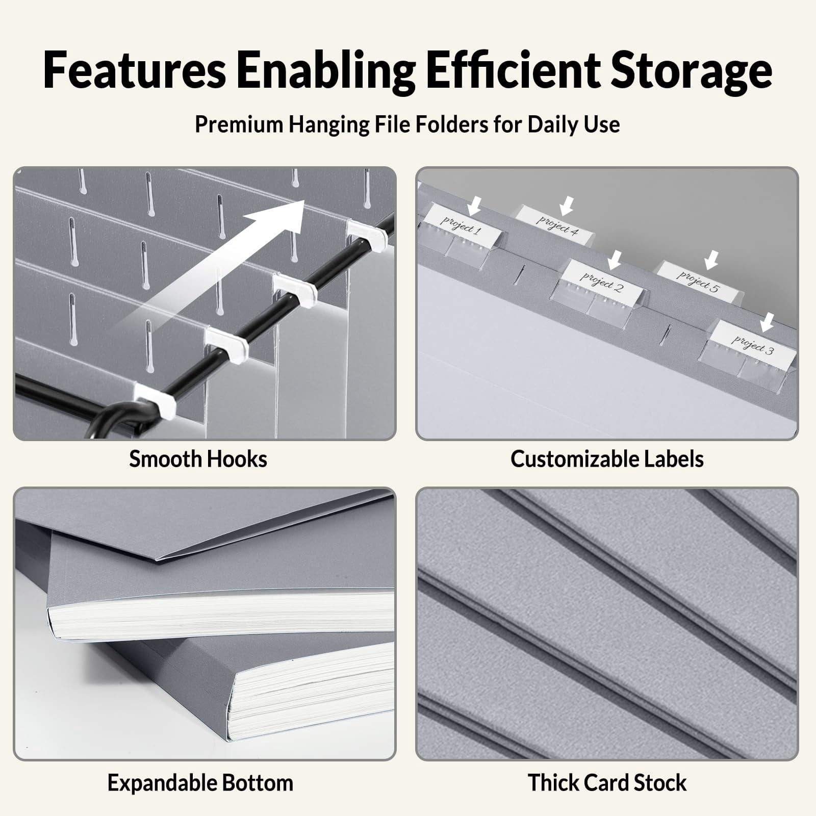 Hanging File Folders Legal Size  Gray 25 Pack 1/5-cut Tabs Stay Organized For Your Home And Office Bulk Documents