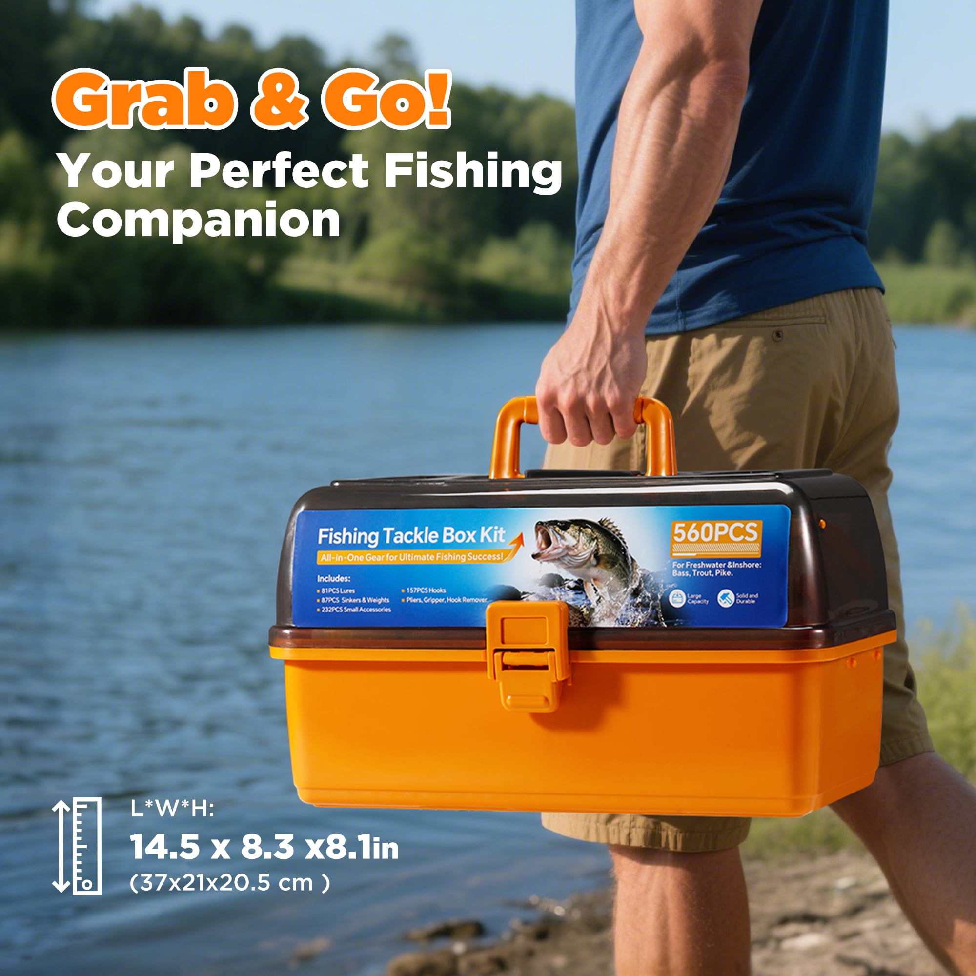 560Pcs Fishing Tackle Box Kit with Lures, Pliers, Hooks & Accessories - 4-Layer Waterproof Storage Box - Complete Fishing Gear Set for Freshwater/Bass Fishing - Ideal Gift for Men