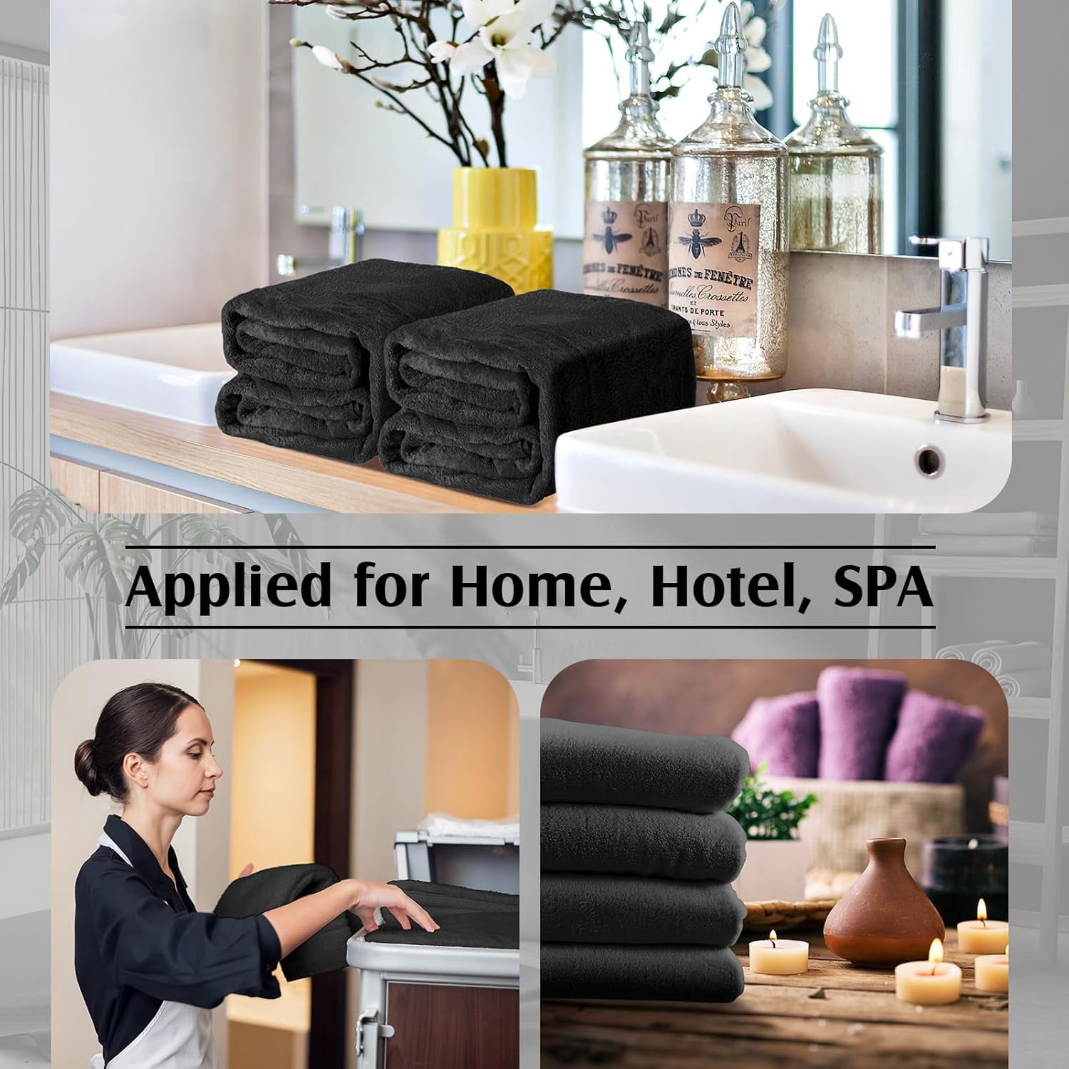 4 Pcs Oversized Fleece Bath Towels, 40 x 80 Inch Bath Sheets Extra Large Microfiber Coral Velvet Highly Absorbent Towels 350gsm High Density Towel for Adults Home Beach (Black)