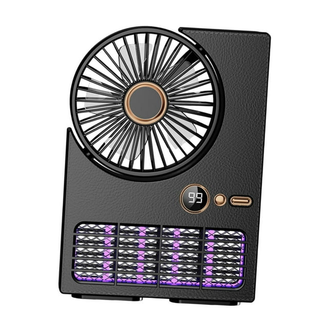 Ventilador de escritorio 2 en 1 con pantalla LED y 5 velocidades, ideal para coche Recargable Negro
