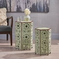 thumbnail image 3 of GDF Studio Wembaum Indoor Metal 12 and 14 Inch Sunburst Side Tables, Set of 2, Crackle Green, 3 of 7