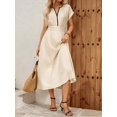 thumbnail image 5 of Womens Casual Khaki Smocked Waist Pleated Sleeveless Vacation Dress, 5 of 9