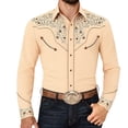 thumbnail image 6 of Western Cowboy Shirts for Men Long Sleeve Button Down Shirt Embroidered Spring Summer Slim Fit Casual Tops Khaki S, 6 of 7