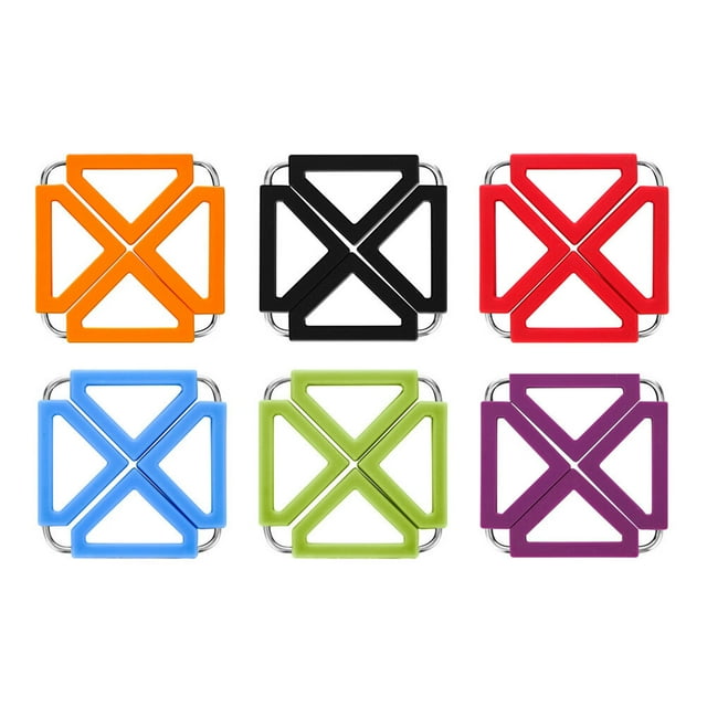 6 piezas de silicona y acero inoxidable Soporte para olla caliente Trivet Mat Resistente al calor Cuadrado antideslizante Plegable Mesa Pad Bowl Mat Coaster Posavasos (color mezclado)