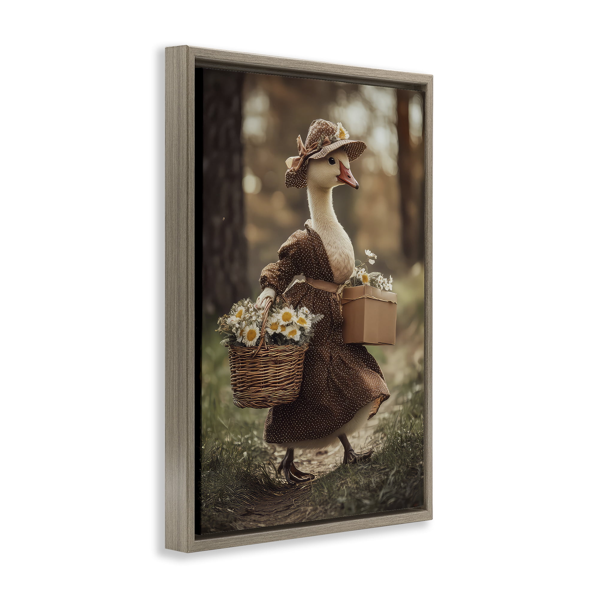 Stupell Industries Mother Goose with Flowers Brown Framed Floater Canvas Wall Art, design by The Wands Want