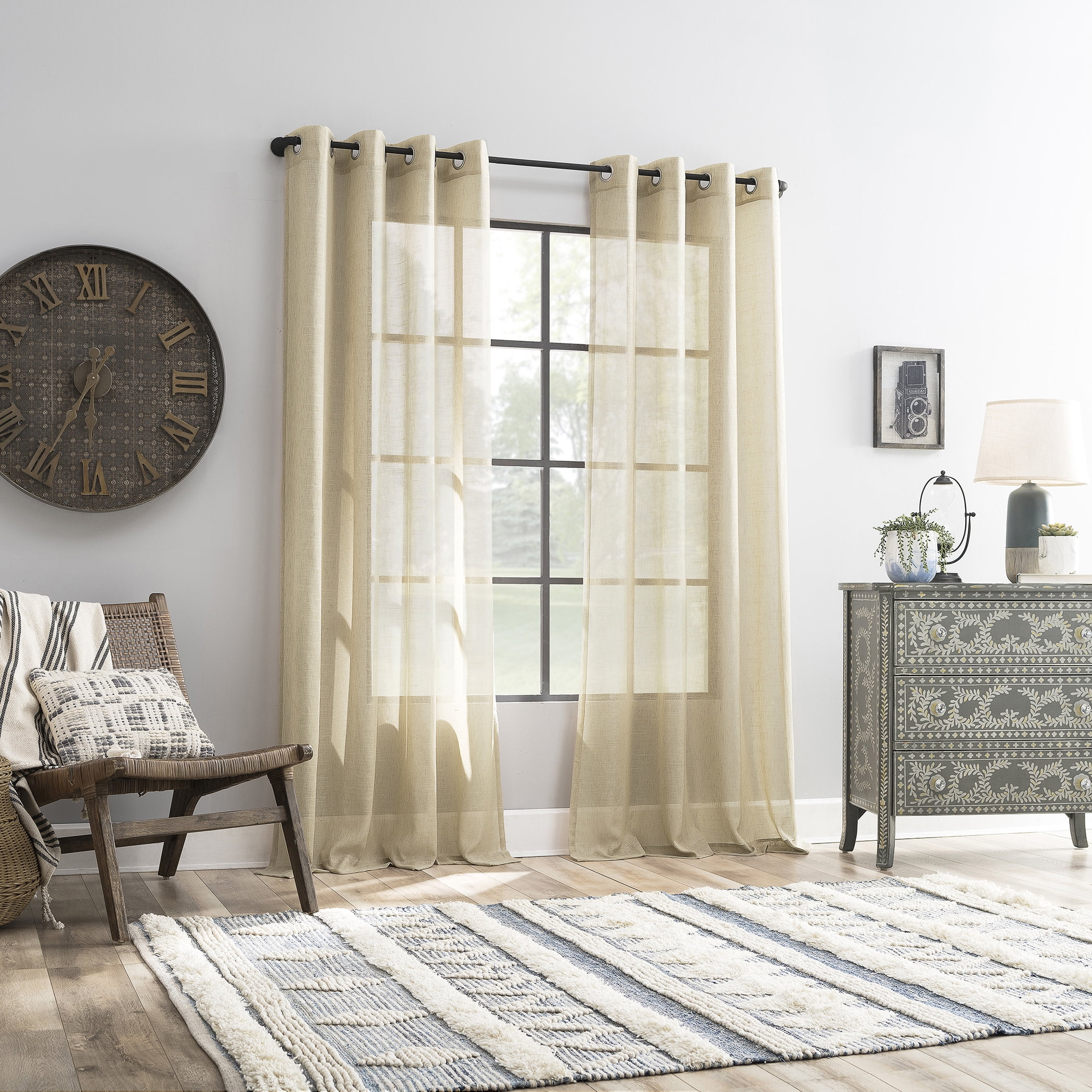 Archaeo Slub Textured Linen Blend Grommet Top Curtain, 52"x63", Sand