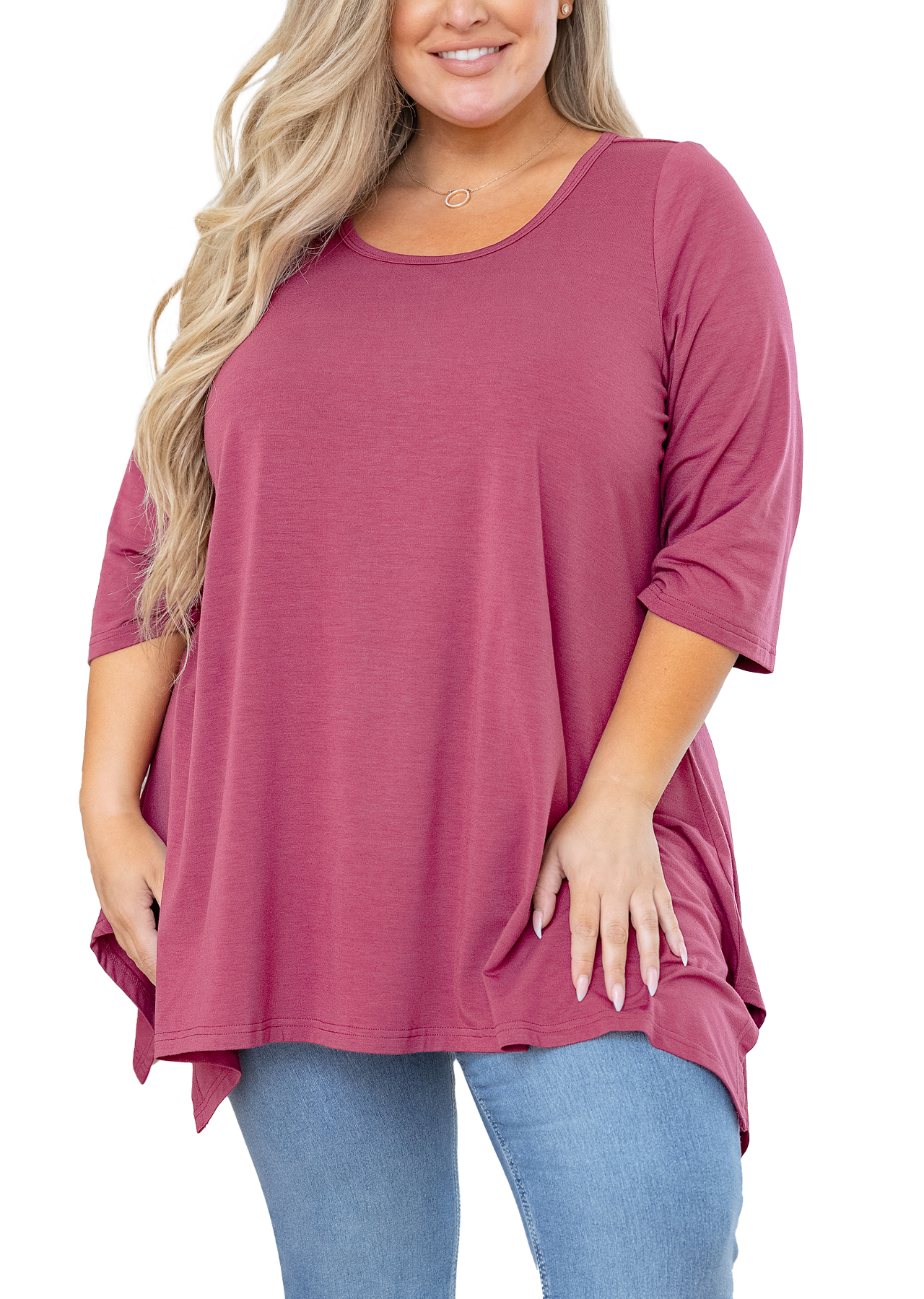Showmall Plus Size Swing Tunic Top, 3/4 Sleeve photo 1