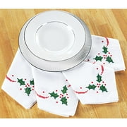 Dash Away Santa Stamped Cross Stitch Napkins, Set Of Four