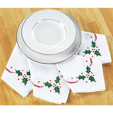 Dash Away Santa Stamped Cross Stitch Napkins, Set Of Four