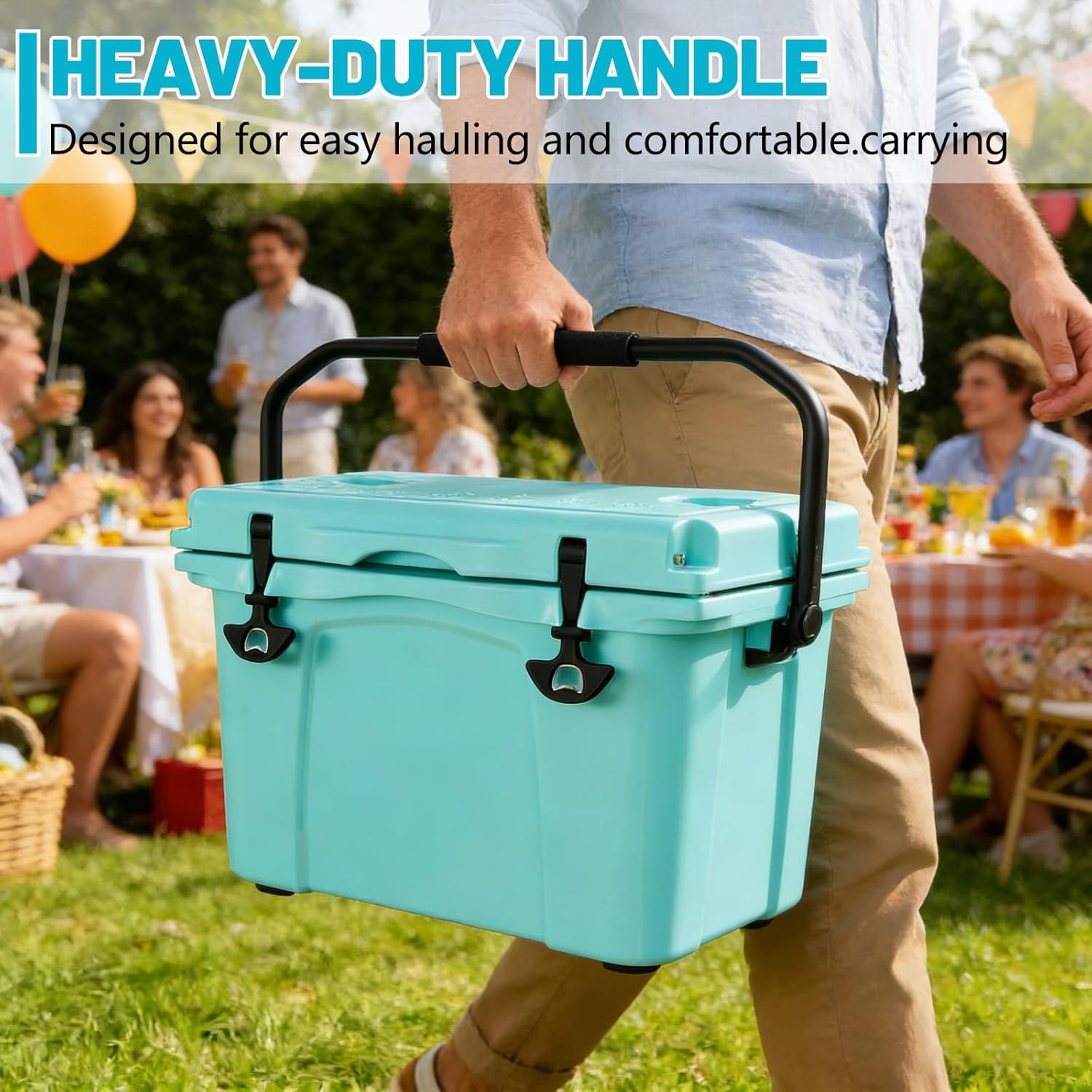 Elleree 25 Quart Cooler, Portable Ice Chest with Bottle Opener, Forming Ruler, Outdoor Camping Cooler Box for Fishing/Beach/Picnic
